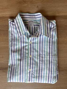 Brooks Brothers, Slim Fit Non-Iron, 100% Cotton, Multi-Stripe Button Up, Preppy